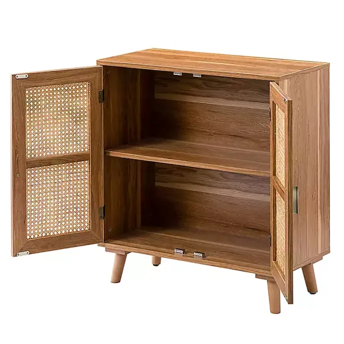 Sale Kirklands Home Natural Wood and Rattan 2-Door Cabinet Brown