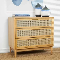 Sale Kirklands Home Natural Wood and Rat 3-Drawer Chest Tan