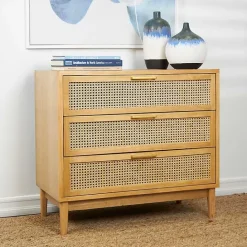 Sale Kirklands Home Natural Wood and Rat 3-Drawer Chest Tan