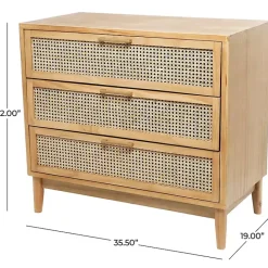 Sale Kirklands Home Natural Wood and Rat 3-Drawer Chest Tan