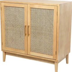 New Kirklands Home Natural Wood and Rat 2-Door Storage Cabinet Tan