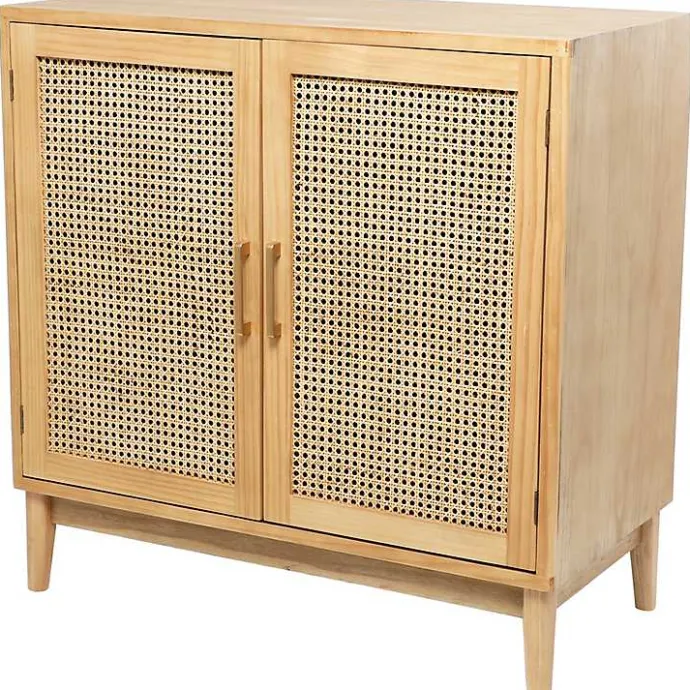 New Kirklands Home Natural Wood and Rat 2-Door Storage Cabinet Tan