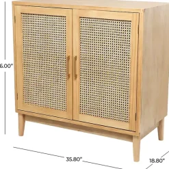 New Kirklands Home Natural Wood and Rat 2-Door Storage Cabinet Tan