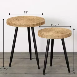 New Kirklands Home Natural Wood and Seagrass Accent Tables, Set of 2 Tan