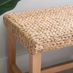 Outlet Kirklands Home Natural Wood and Woven Hyacinth Bench Tan