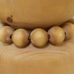 New Kirklands Home Natural Wood Beaded Candle Holders, Set of 2 Tan