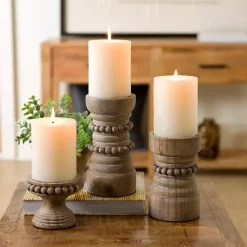 Outlet Kirklands Home Natural Wood Beaded 3-pc. Pillar Candle Holder Set Brown