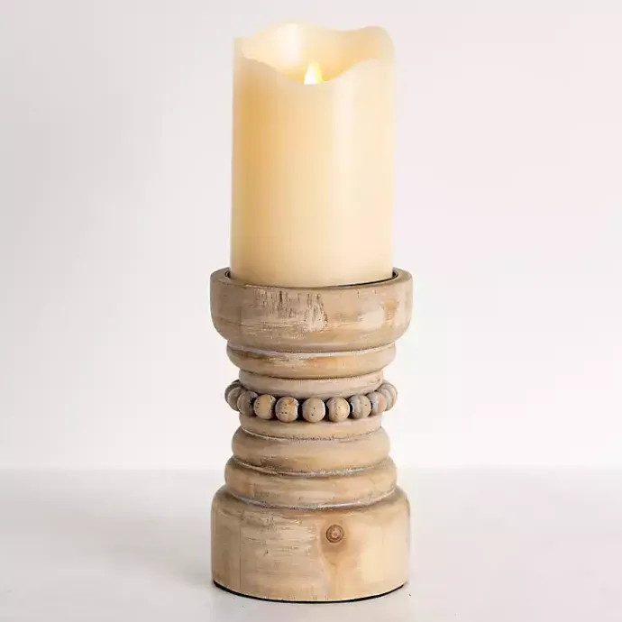 Best Kirklands Home Natural Wood Beaded Pillar Candle Holder, 8 in. Brown