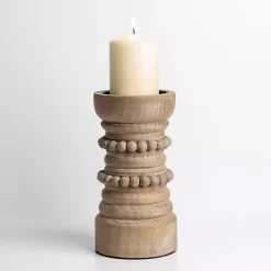 Discount Kirklands Home Natural Wood Beaded Pillar Candle Holder, 9 in. Tan