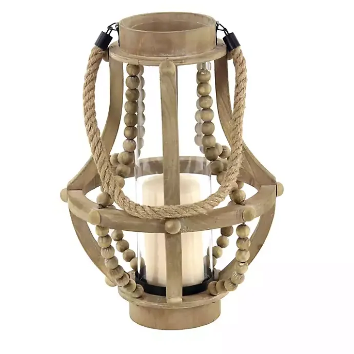 Clearance Kirklands Home Natural Wood Beaded Teardrop Lantern Tan