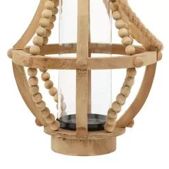 Clearance Kirklands Home Natural Wood Beaded Teardrop Lantern Tan