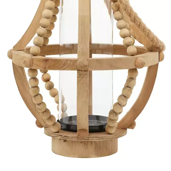Clearance Kirklands Home Natural Wood Beaded Teardrop Lantern Tan