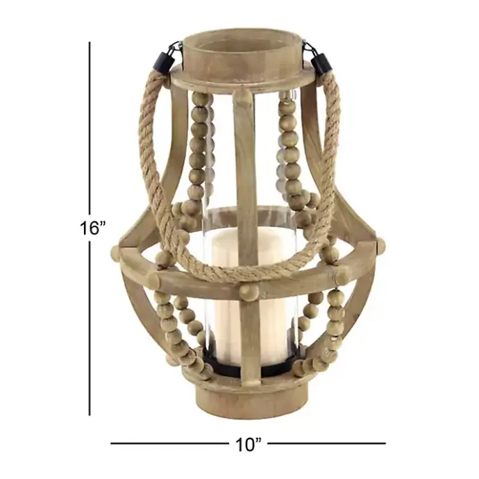 Clearance Kirklands Home Natural Wood Beaded Teardrop Lantern Tan