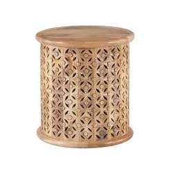 Best Kirklands Home Natural Wood Carved Diamonds Accent Table Tan