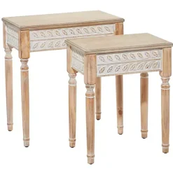 Sale Kirklands Home Natural Wood Carved Leaf Accent Tables, Set of 2