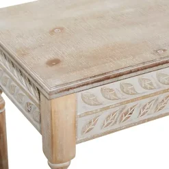 Sale Kirklands Home Natural Wood Carved Leaf Accent Tables, Set of 2