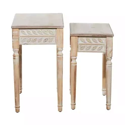 Sale Kirklands Home Natural Wood Carved Leaf Accent Tables, Set of 2