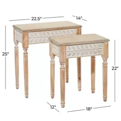 Sale Kirklands Home Natural Wood Carved Leaf Accent Tables, Set of 2