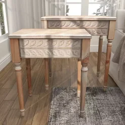Sale Kirklands Home Natural Wood Carved Leaf Accent Tables, Set of 2