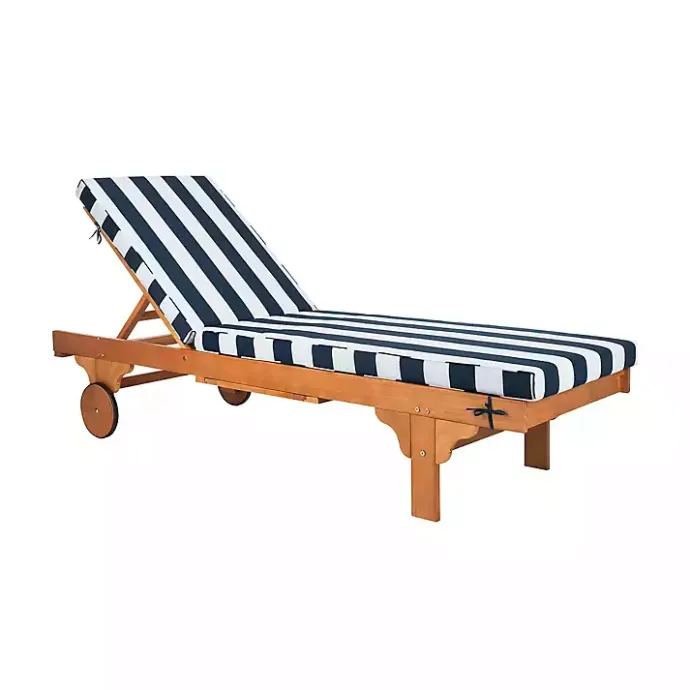 Discount Kirklands Home Natural Wood Chaise with Table and Striped Cushion