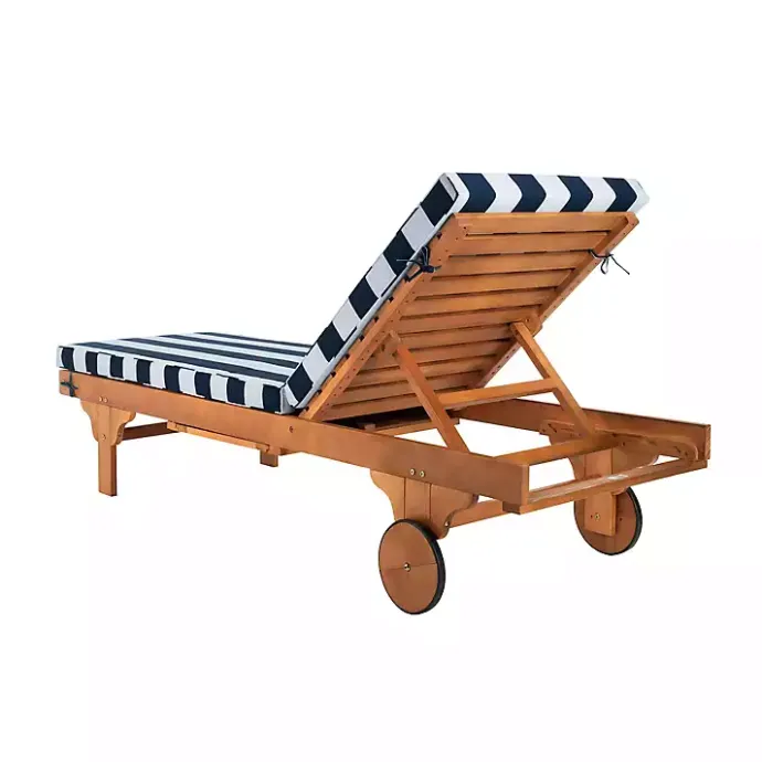 Discount Kirklands Home Natural Wood Chaise with Table and Striped Cushion