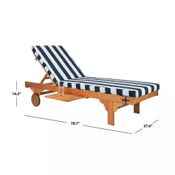 Discount Kirklands Home Natural Wood Chaise with Table and Striped Cushion