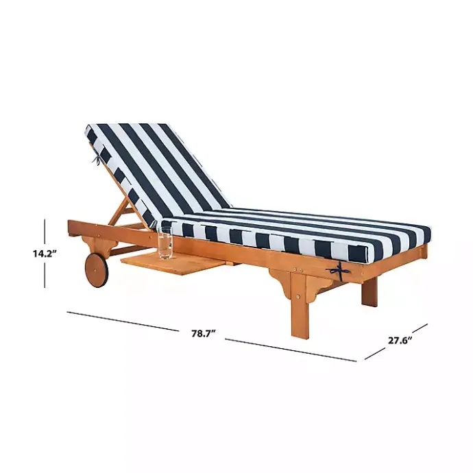 Discount Kirklands Home Natural Wood Chaise with Table and Striped Cushion