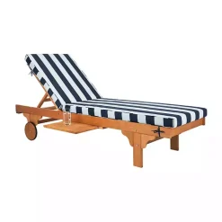 Discount Kirklands Home Natural Wood Chaise with Table and Striped Cushion