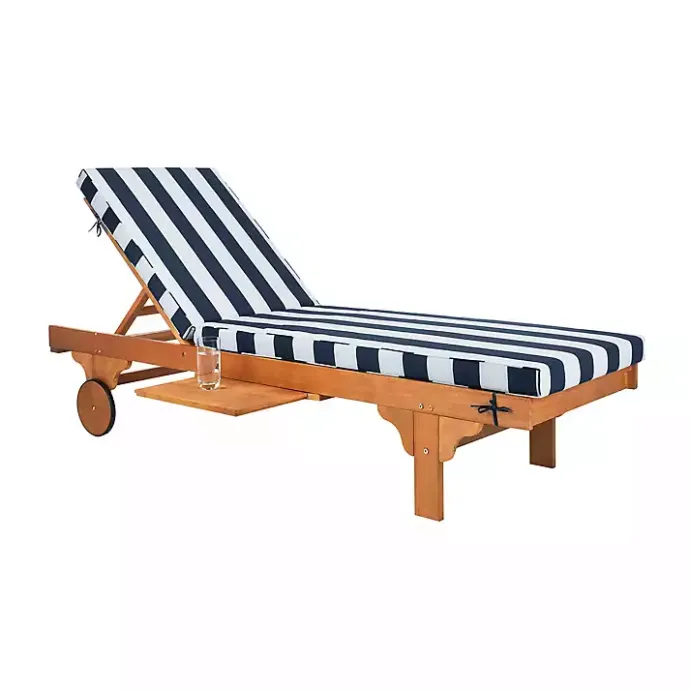 Discount Kirklands Home Natural Wood Chaise with Table and Striped Cushion