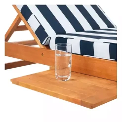 Discount Kirklands Home Natural Wood Chaise with Table and Striped Cushion