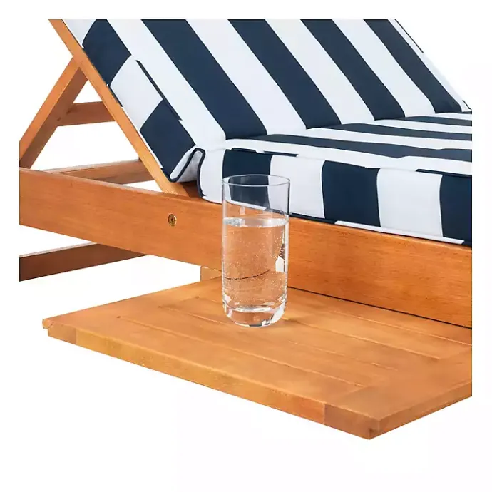 Discount Kirklands Home Natural Wood Chaise with Table and Striped Cushion