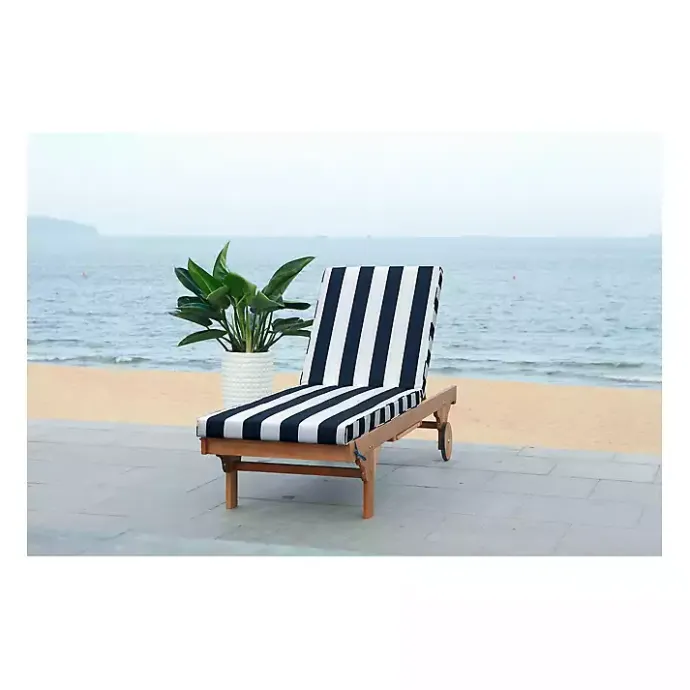 Discount Kirklands Home Natural Wood Chaise with Table and Striped Cushion