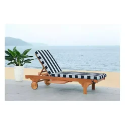Discount Kirklands Home Natural Wood Chaise with Table and Striped Cushion