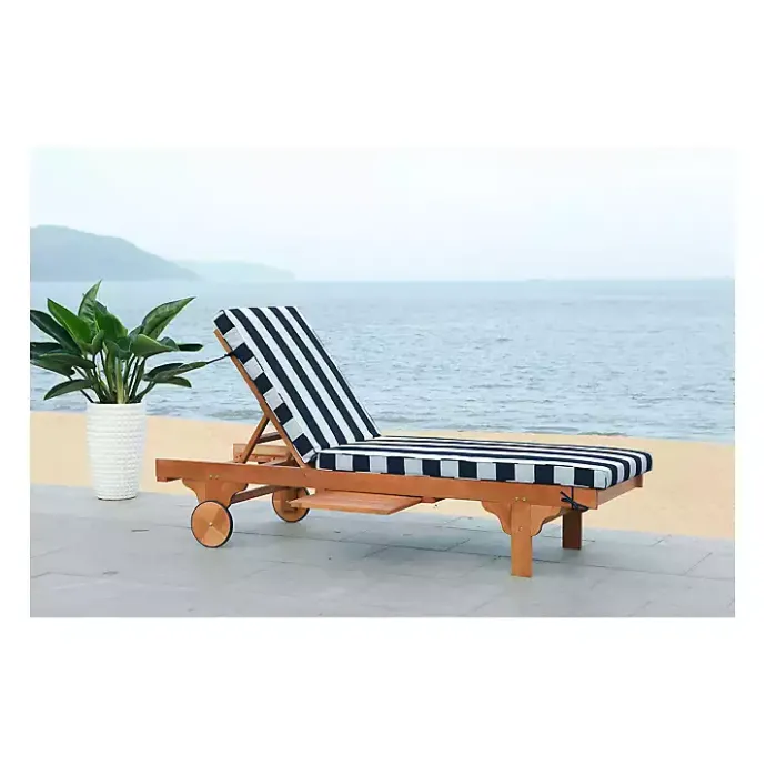 Discount Kirklands Home Natural Wood Chaise with Table and Striped Cushion