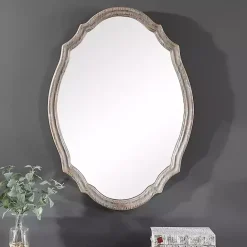 Sale Kirklands Home Natural Wood Distressed Curved Frame Mirror