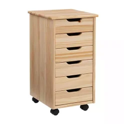Hot Kirklands Home Natural Wood 6-Drawer Cary Storage Cart Tan