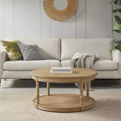 Clearance Kirklands Home Natural Wood Finish Turned Leg Round Coffee Table