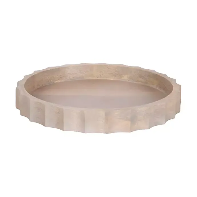 Kirklands Home Natural Wood Fluted Lissi Round Serving Tray Tan