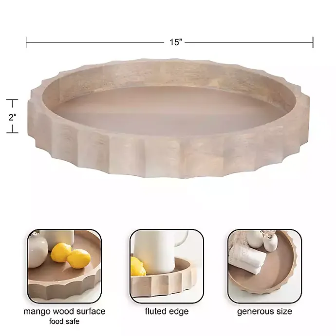 Kirklands Home Natural Wood Fluted Lissi Round Serving Tray Tan