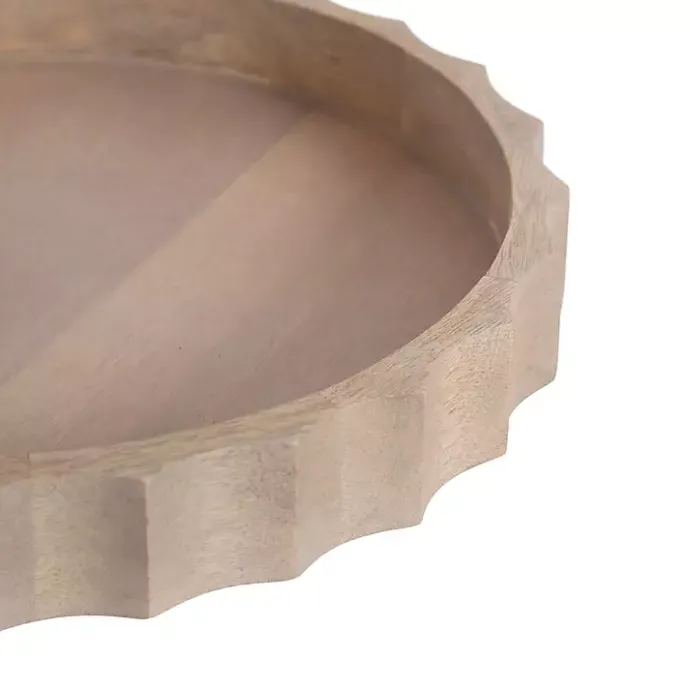 Kirklands Home Natural Wood Fluted Lissi Round Serving Tray Tan