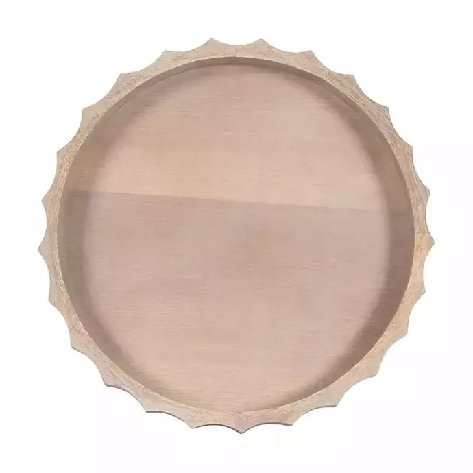 Kirklands Home Natural Wood Fluted Lissi Round Serving Tray Tan