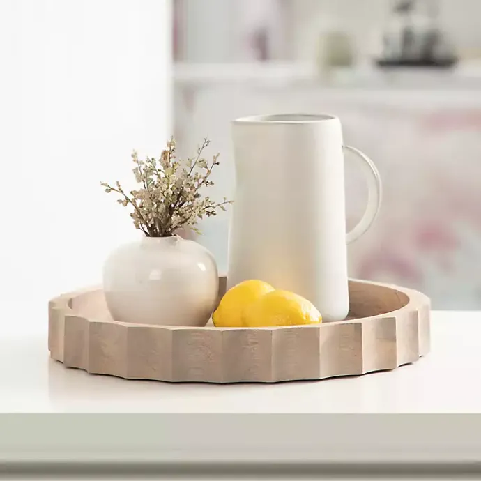 Kirklands Home Natural Wood Fluted Lissi Round Serving Tray Tan