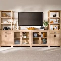 Sale Kirklands Home Natural Wood Glass Door Modular Cabinet Tan