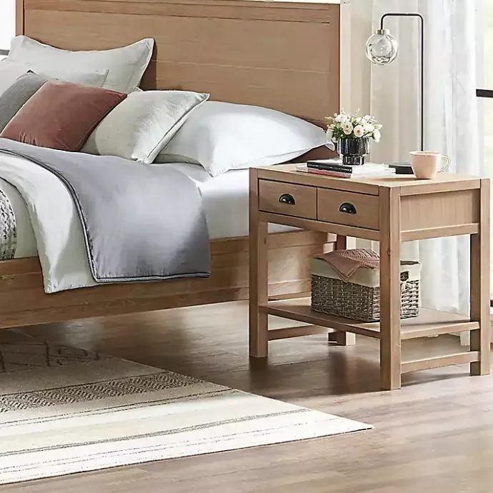 Sale Kirklands Home Natural Wood Grain Open Shelf Nightsd Tan