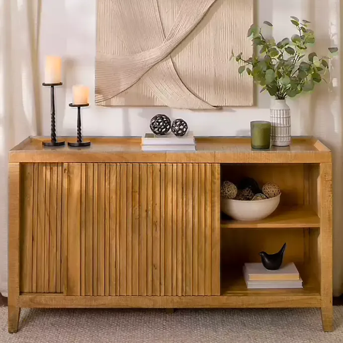 Clearance Kirklands Home Natural Wood Hughes Sliding Door Cabinet Tan