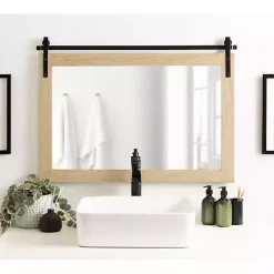 Sale Kirklands Home Natural Wood Metal Barn Door Wall Mirror
