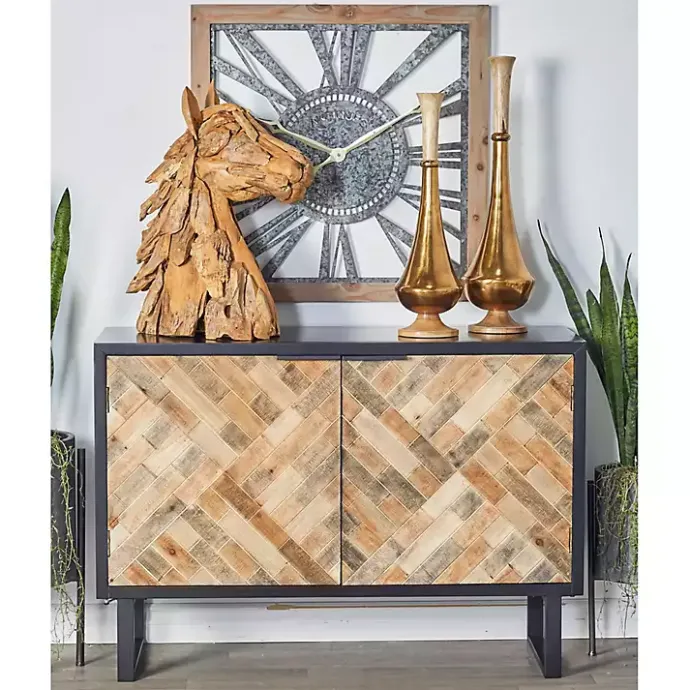 Online Kirklands Home Natural Wood Mosaic Paneling Cabinet
