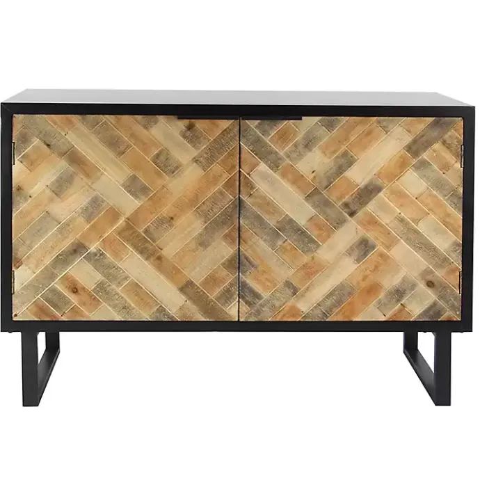 Online Kirklands Home Natural Wood Mosaic Paneling Cabinet