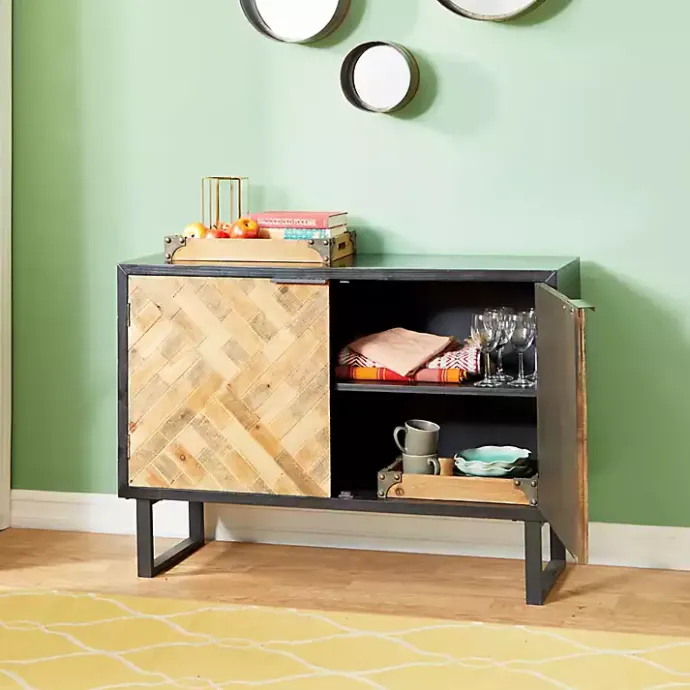 Online Kirklands Home Natural Wood Mosaic Paneling Cabinet