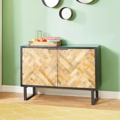 Online Kirklands Home Natural Wood Mosaic Paneling Cabinet
